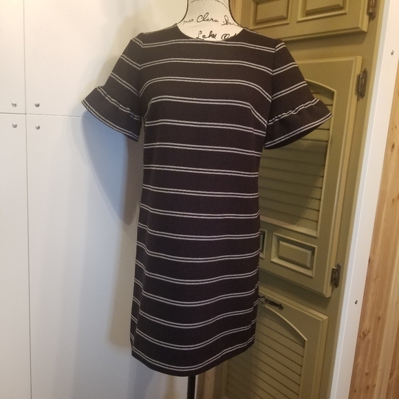 Ann Taylor LOFT Flutter Sleeve Striped Shift Dress - Picture 3 of 9